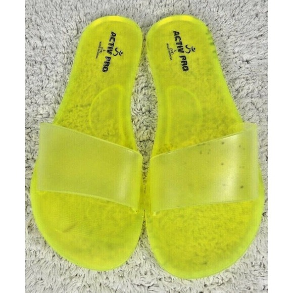 Activ Pro Womens Yellow Transparent Slip On Flat Jelly Slide Sandals Size 5/6 - Picture 1 of 5